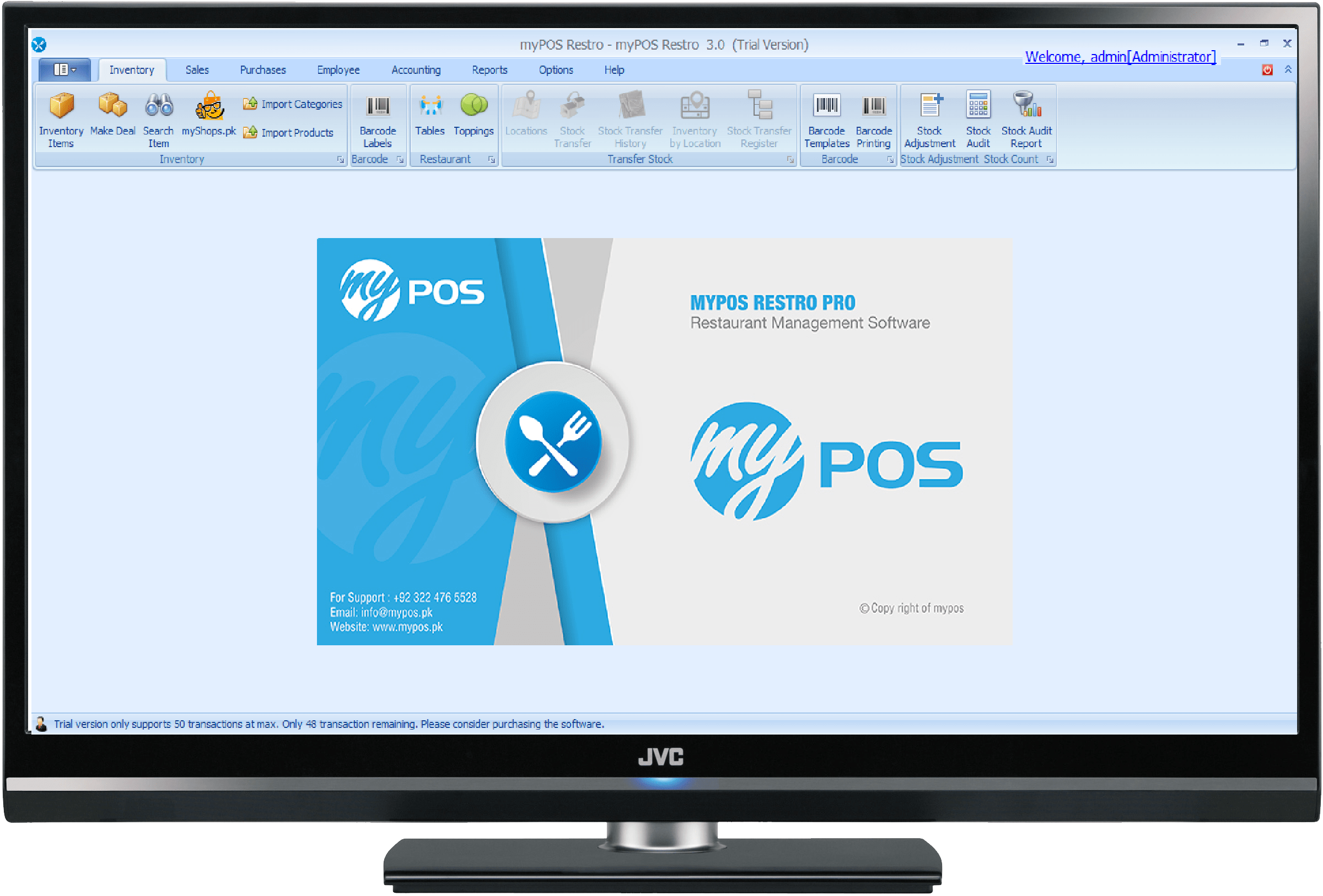 Restro POS inventory modules on a laptop