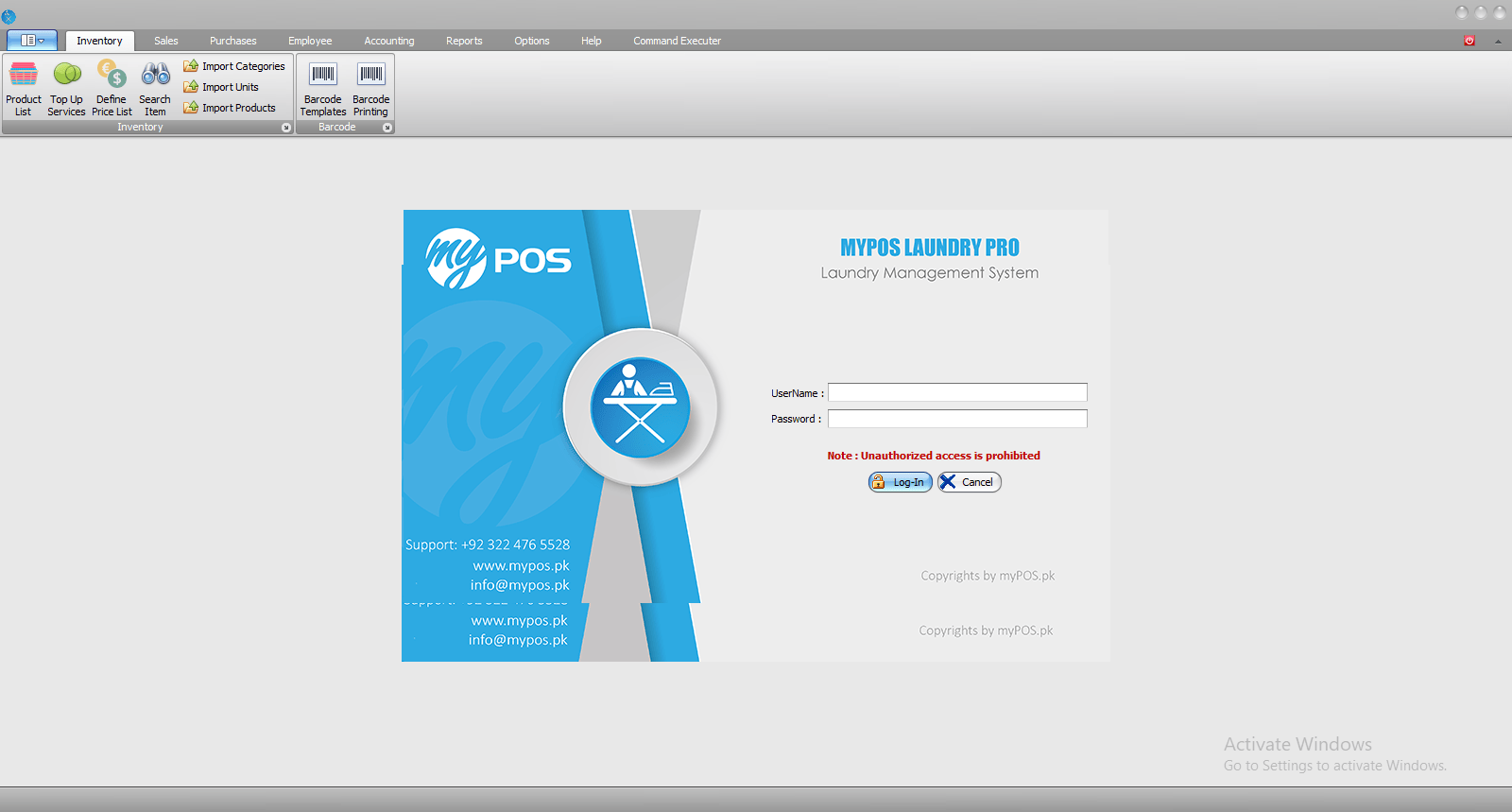 LaundryPro Laundry Login screen
