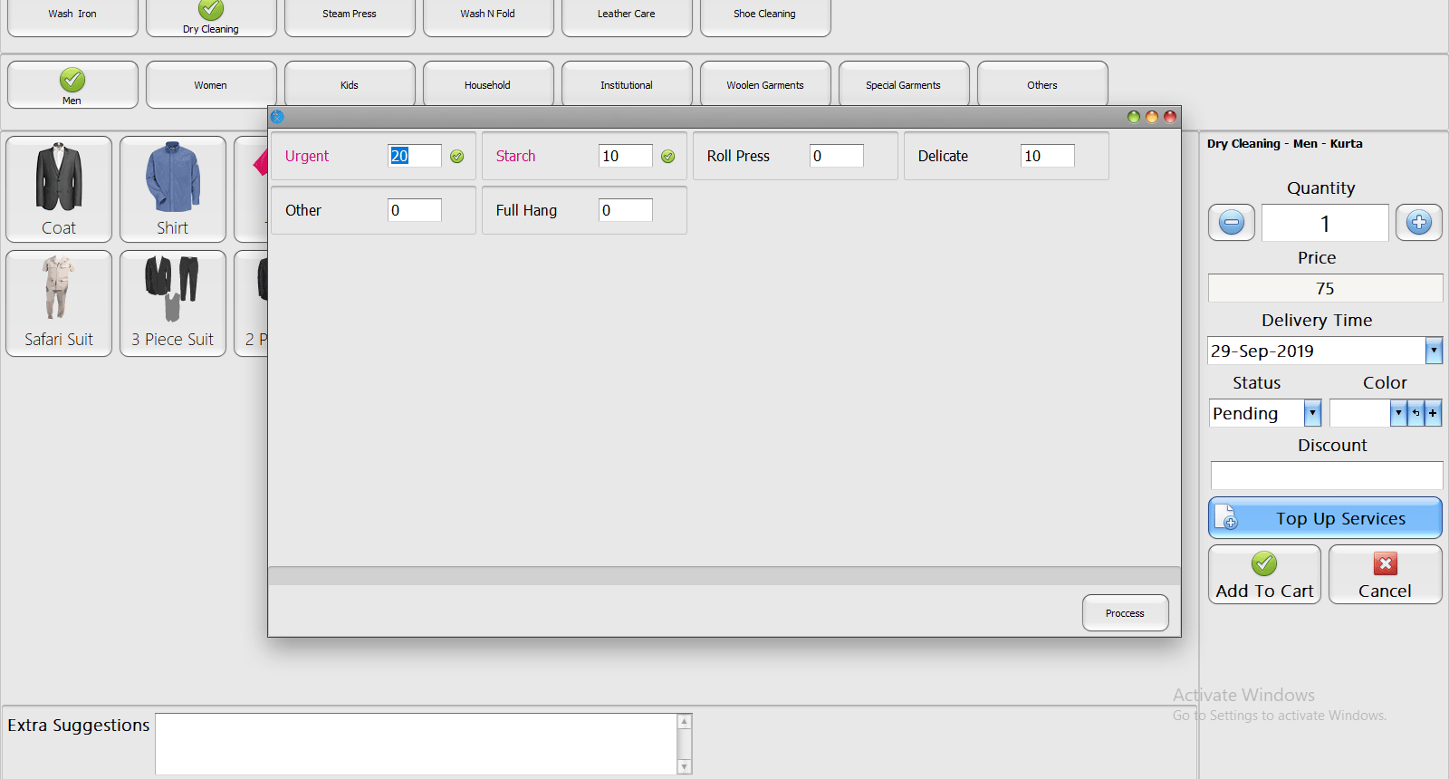 LaundryPro Sale Addons screen